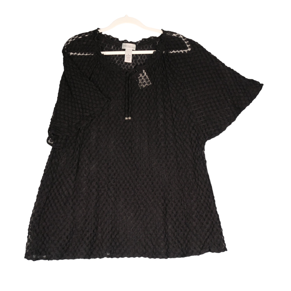NEW Maggie Barnes for Catherines Blouse Womens 1X Black Lace Sheer Sexy Boho $54